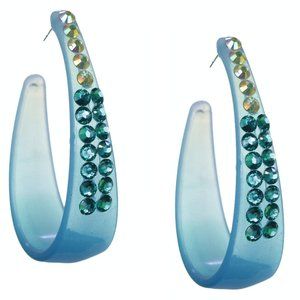 Blue Two Tone Rhinestone Hoop Earrings
